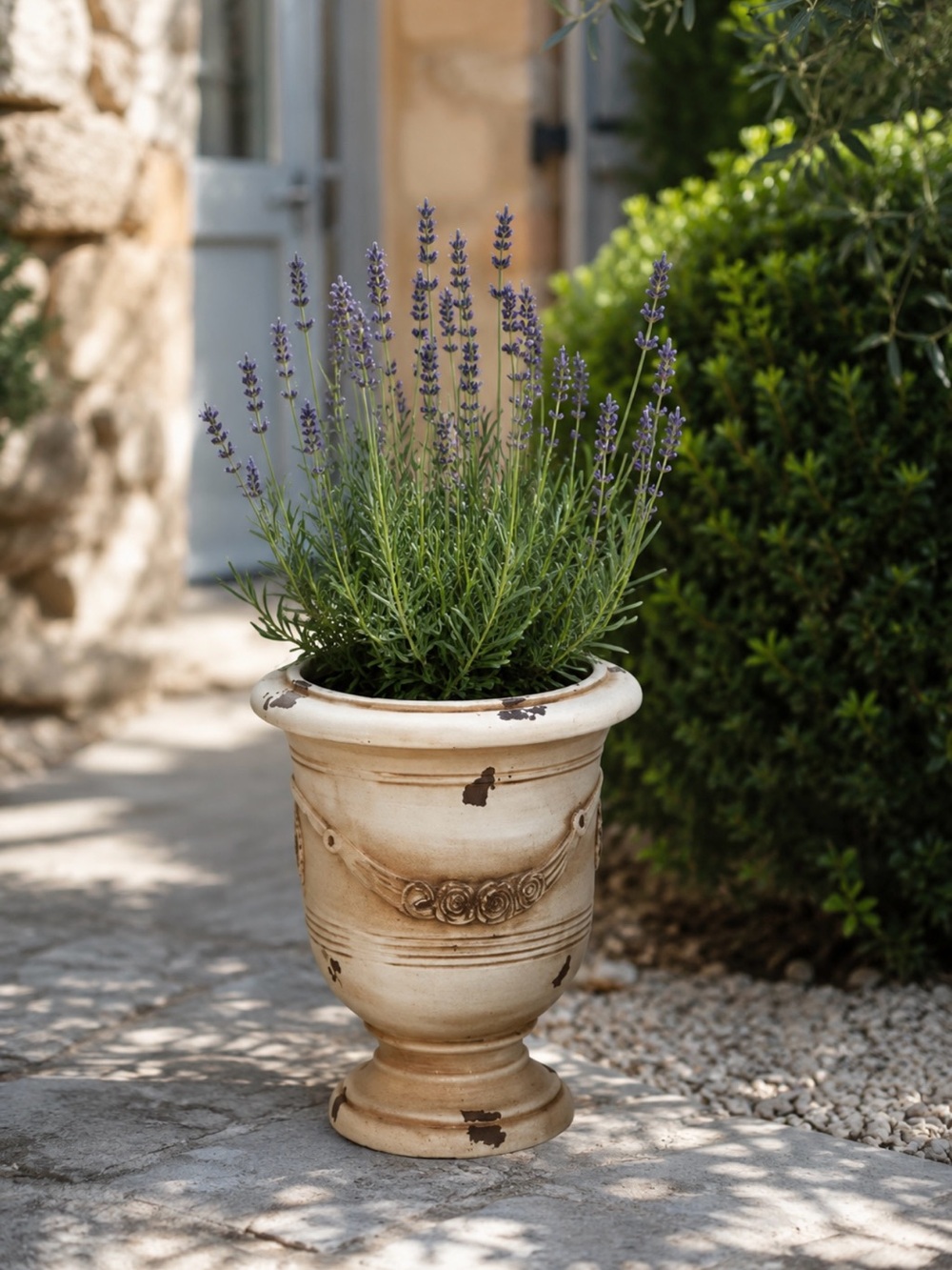 French Antique-Style Decorative Ceramic Urn Planter in Cream and Brown